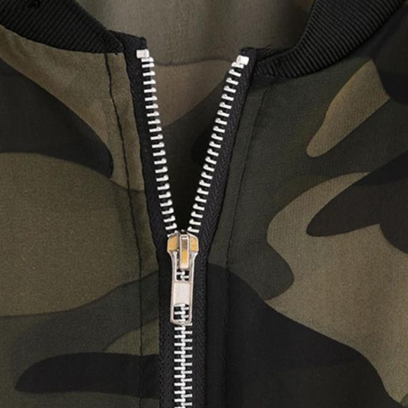 Army Green Camouflage Print Bomber Jacket - Picture 4 of 4